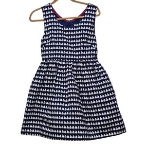 Kling Navy White Sailboat Fit Flare Dress‎ Women's M Skater Twee Whimsical